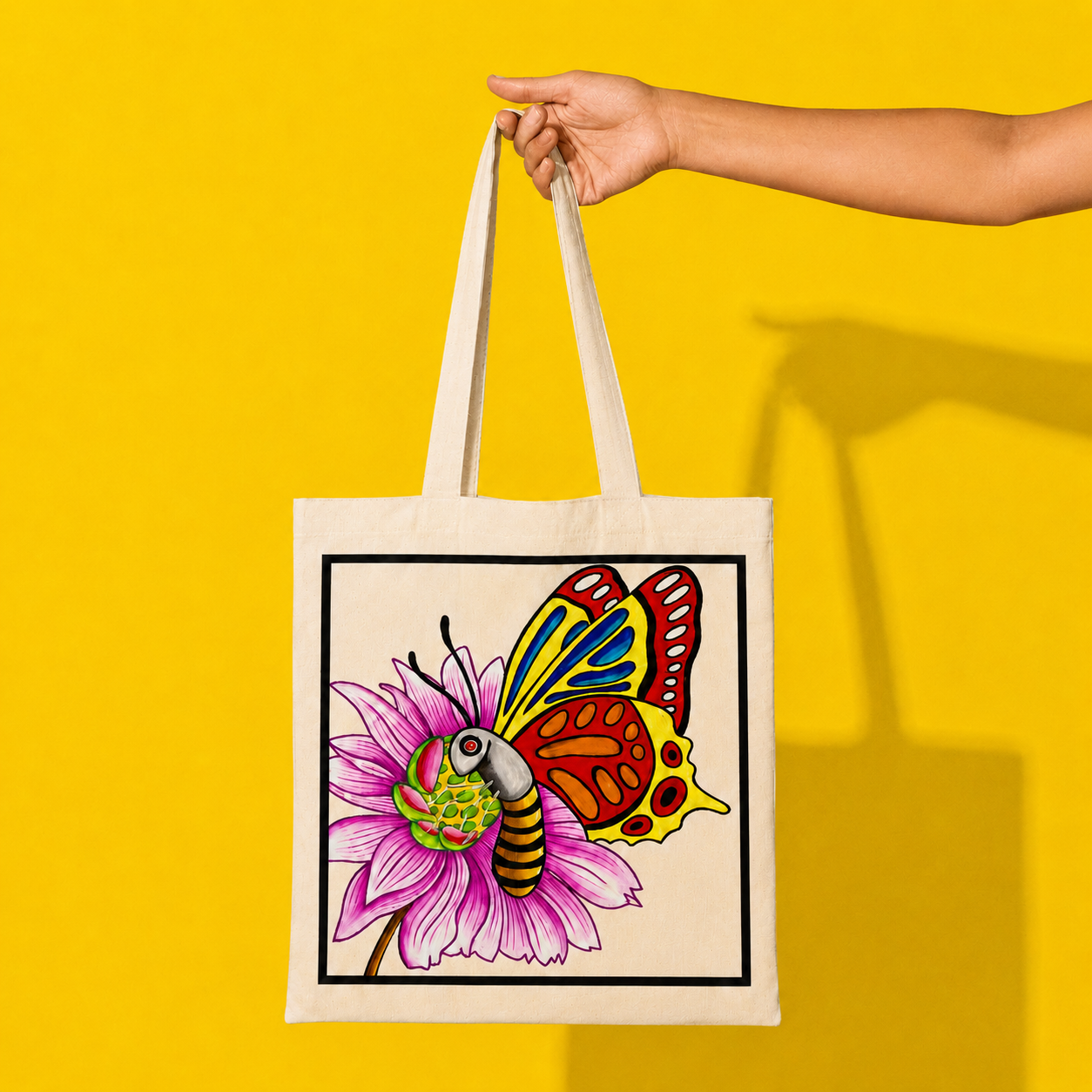 Hand-Painted Butterfly Tote Bag