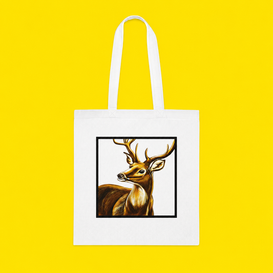 Amber Stag Tote Bag – Printed and Hand-Painted Art Tote