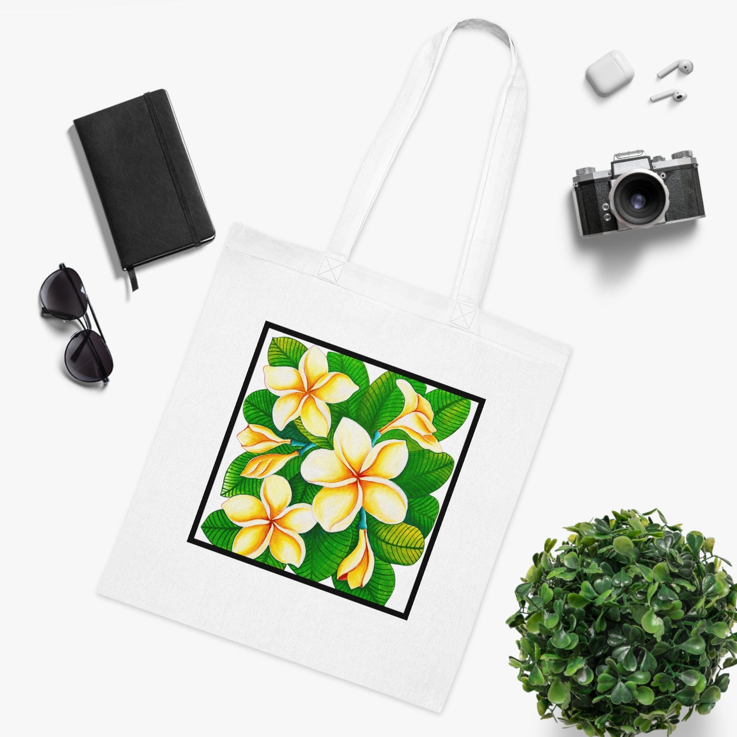 Plumeria Cotton Tote Bag – Art Print
