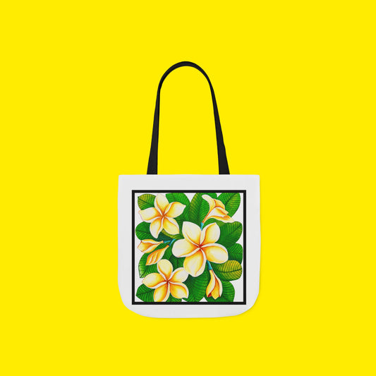 Plumeria Tote Bag – Printed and Hand-Painted Art Tote