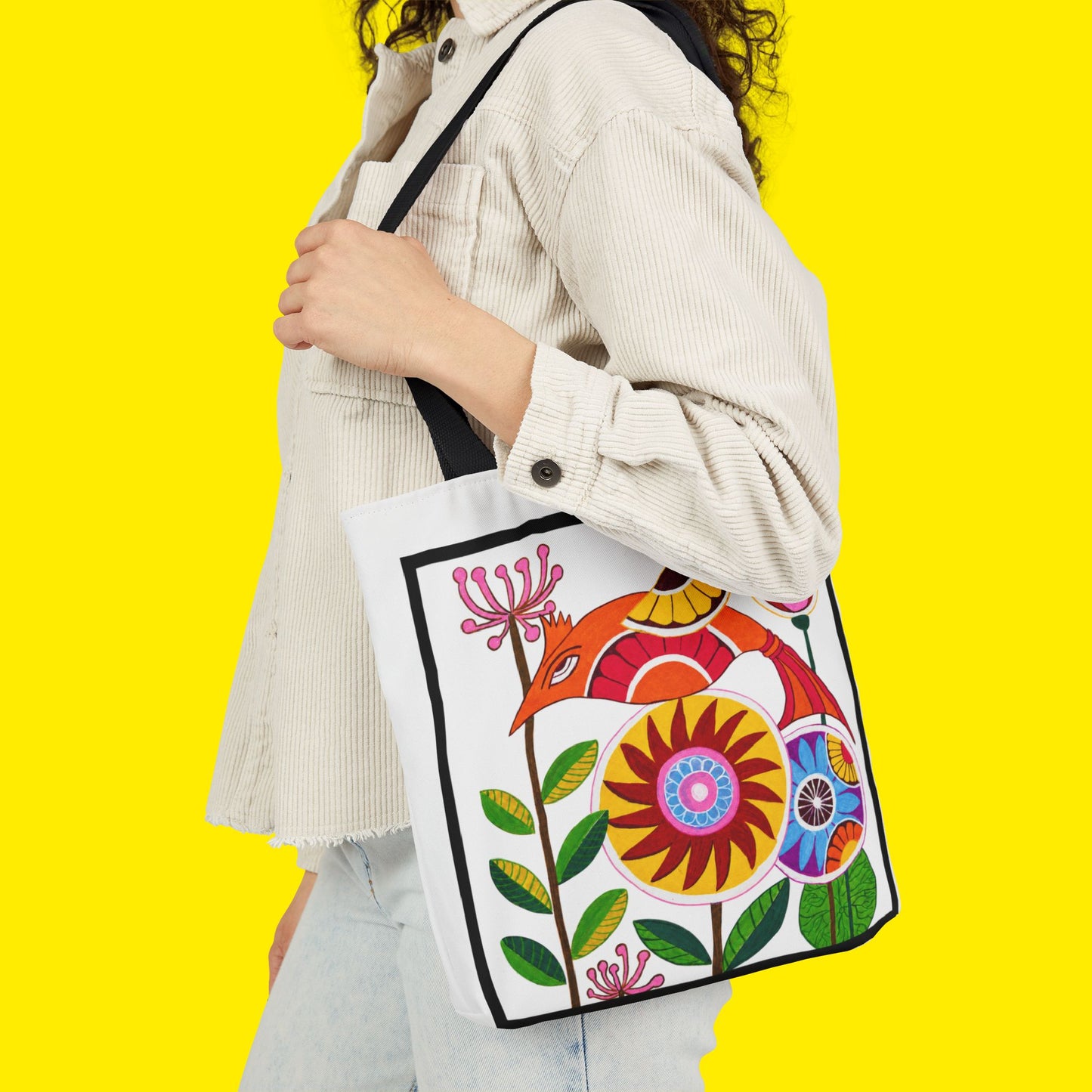 Folk Bird Canvas Tote Bag – Premium Art Print