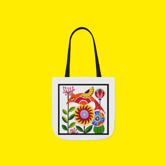 Folk Bird Tote Bag – Printed and Hand-Painted Art Tote
