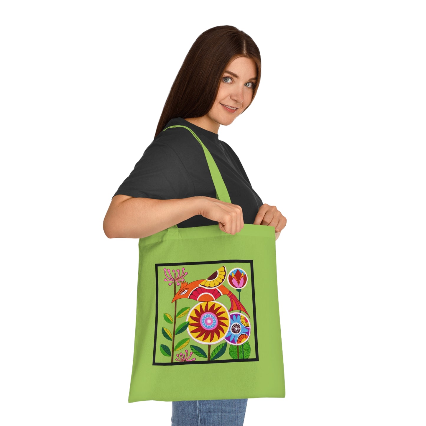 Folk Bird Cotton Tote Bag – Art Print