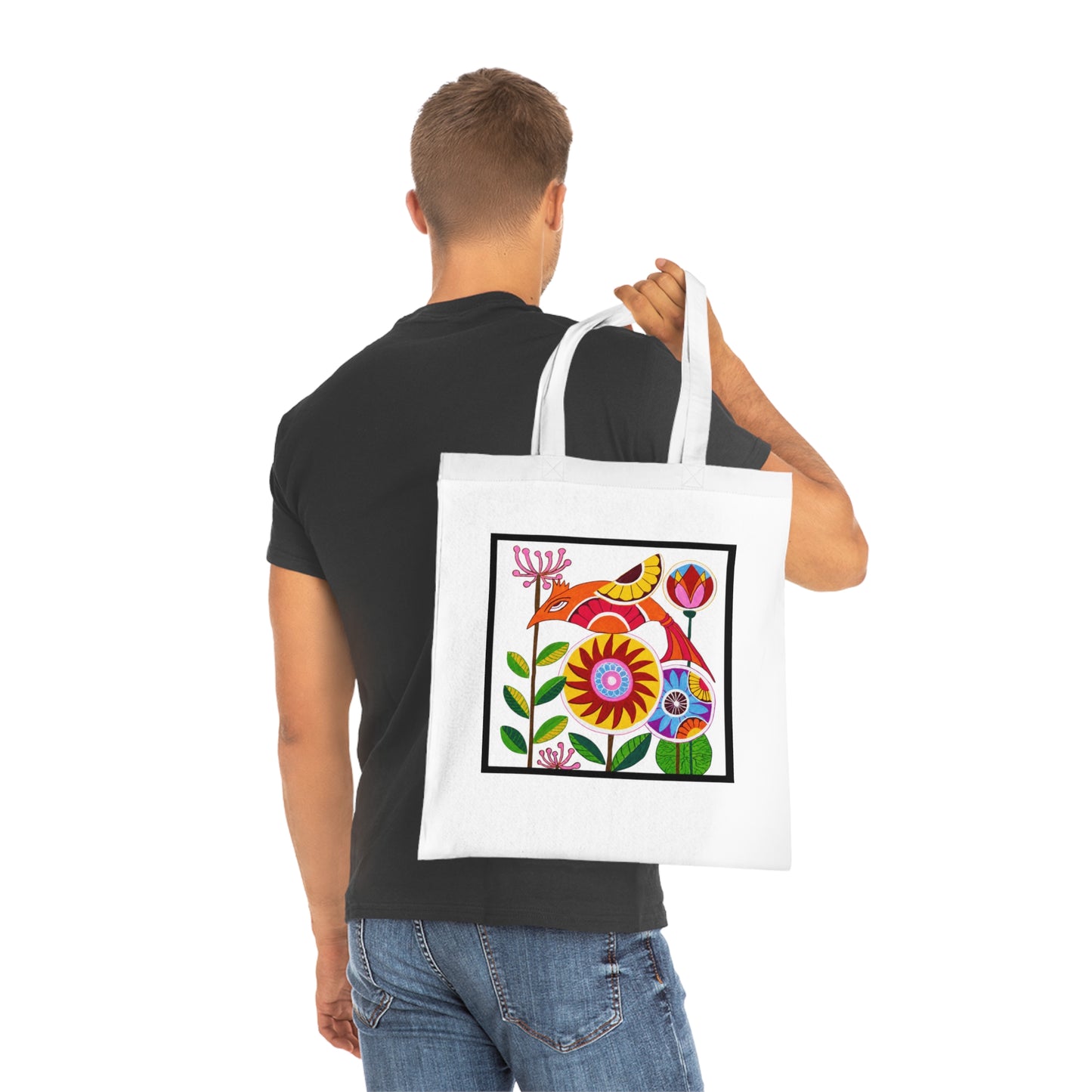 Folk Bird Cotton Tote Bag – Art Print