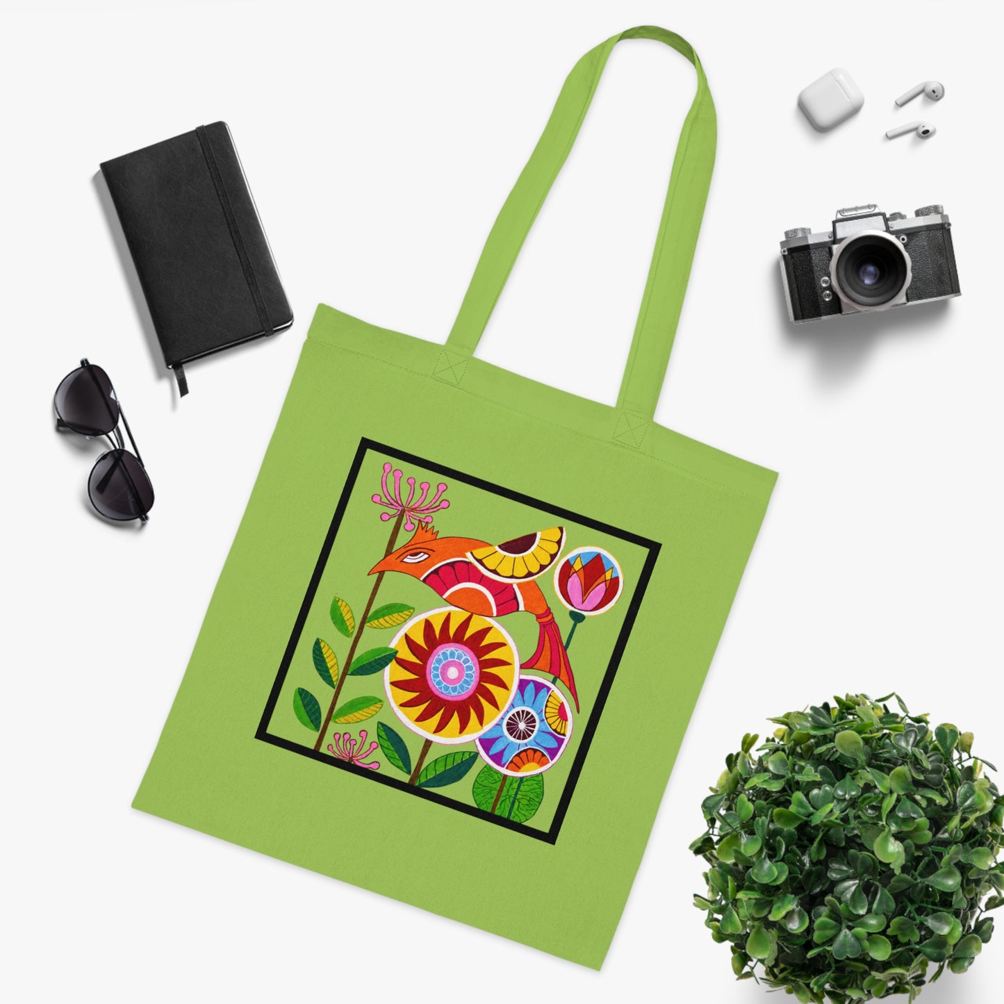 Folk Bird Cotton Tote Bag – Art Print
