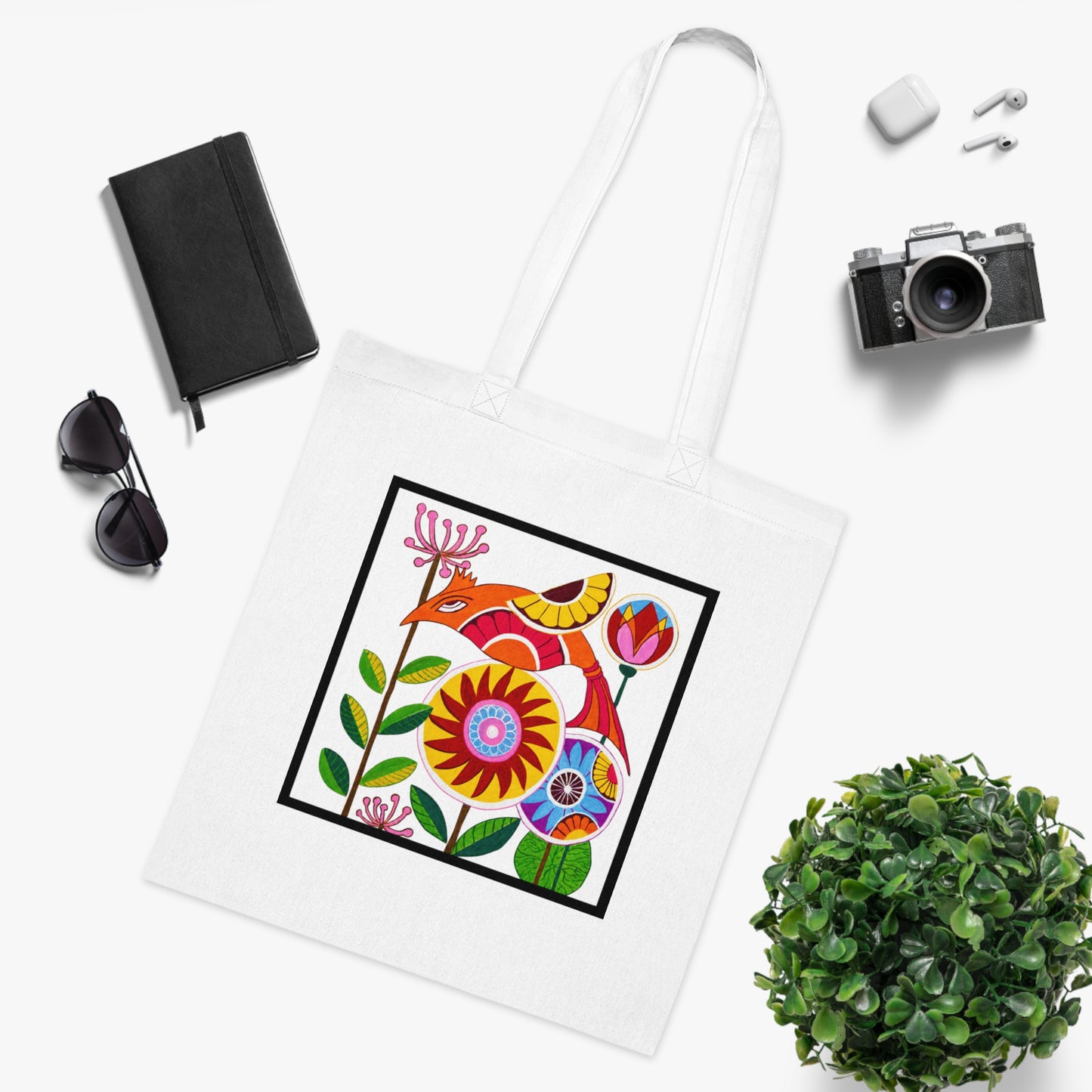 Folk Bird Cotton Tote Bag – Art Print
