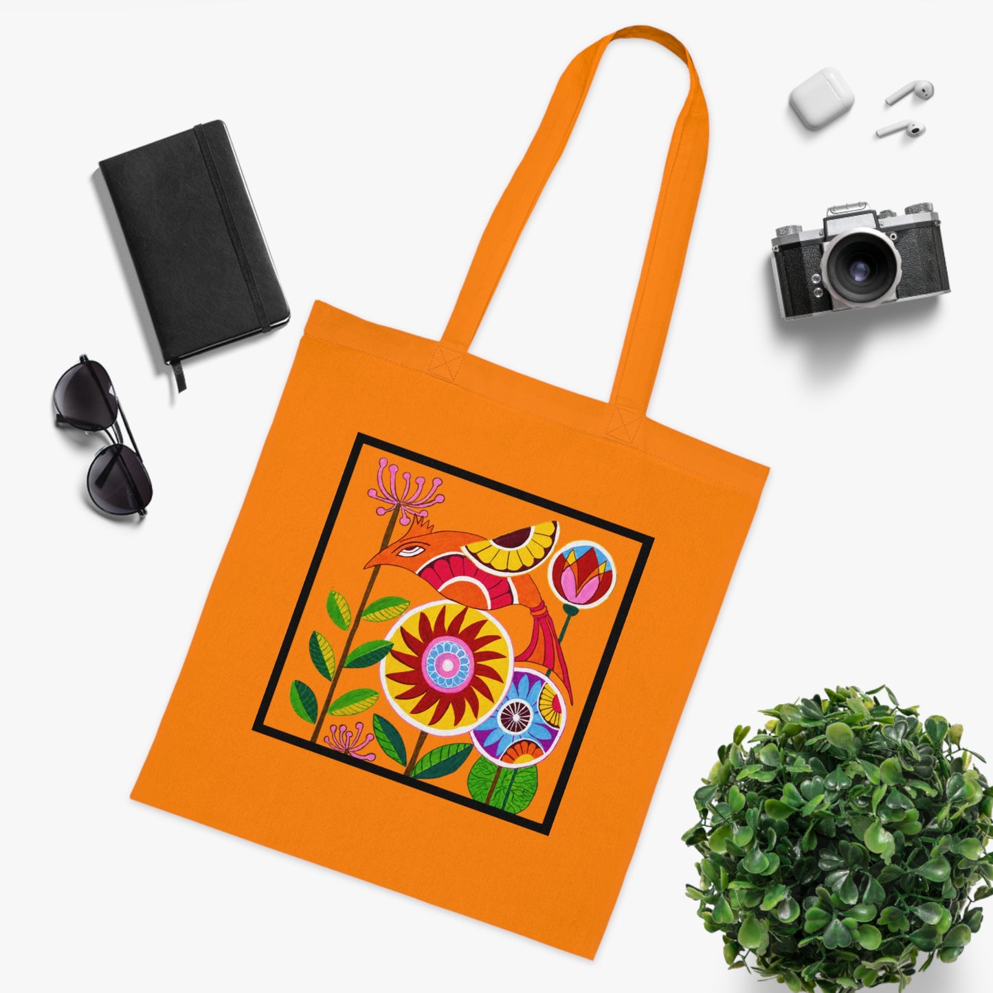 Folk Bird Cotton Tote Bag – Art Print