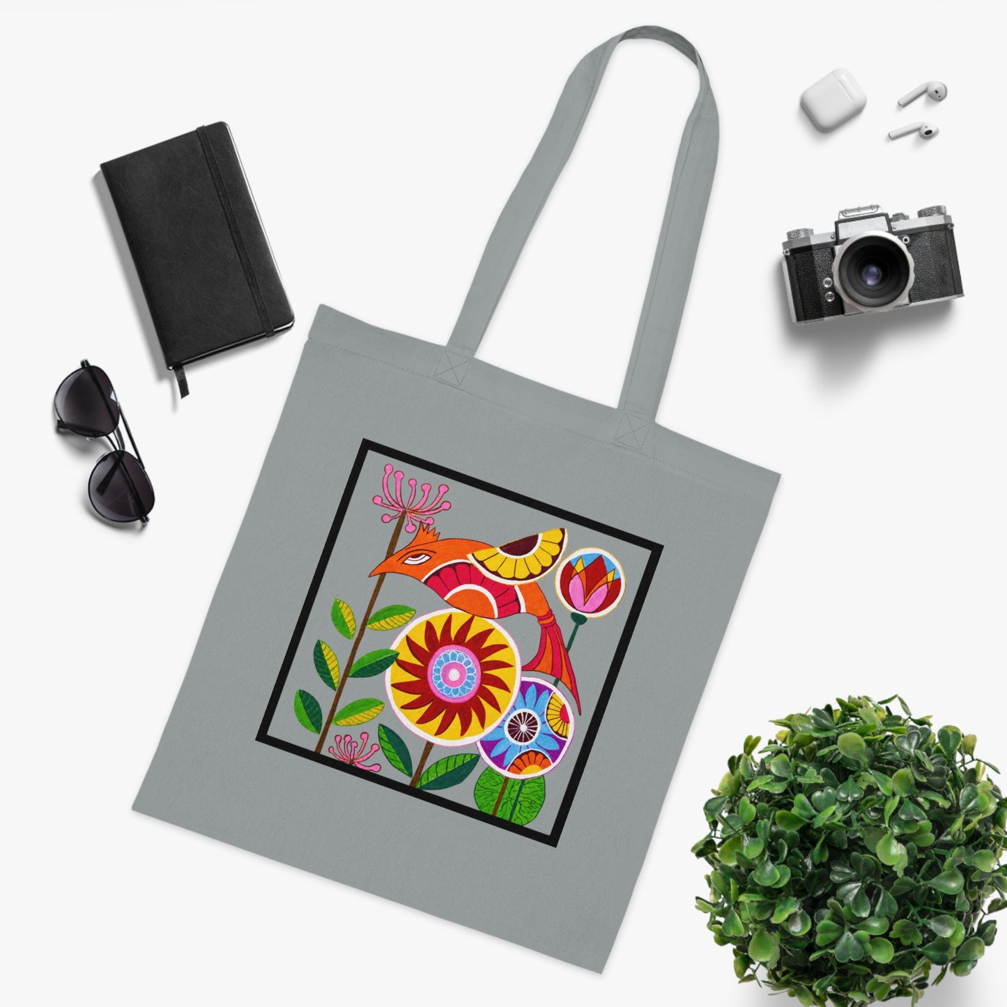 Folk Bird Cotton Tote Bag – Art Print