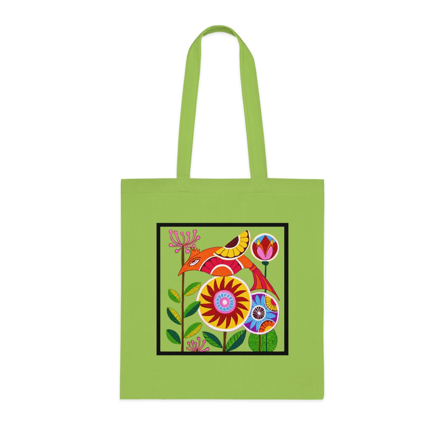 Folk Bird Cotton Tote Bag – Art Print