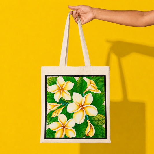 Hand-Painted Plumeria Tote Bag