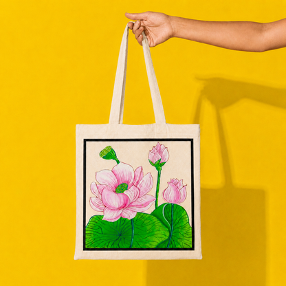 Hand-Painted Lotus Tote Bag