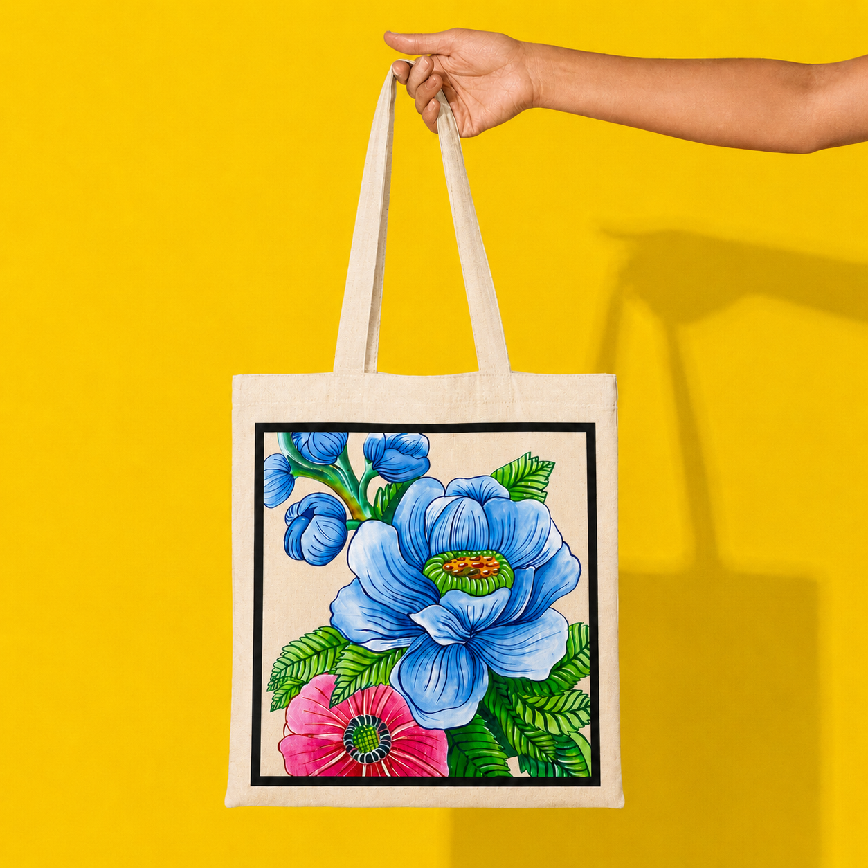 Hand-Painted Poppy Tote Bag