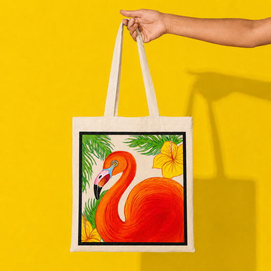 Hand-Painted Flamingo Tote Bag