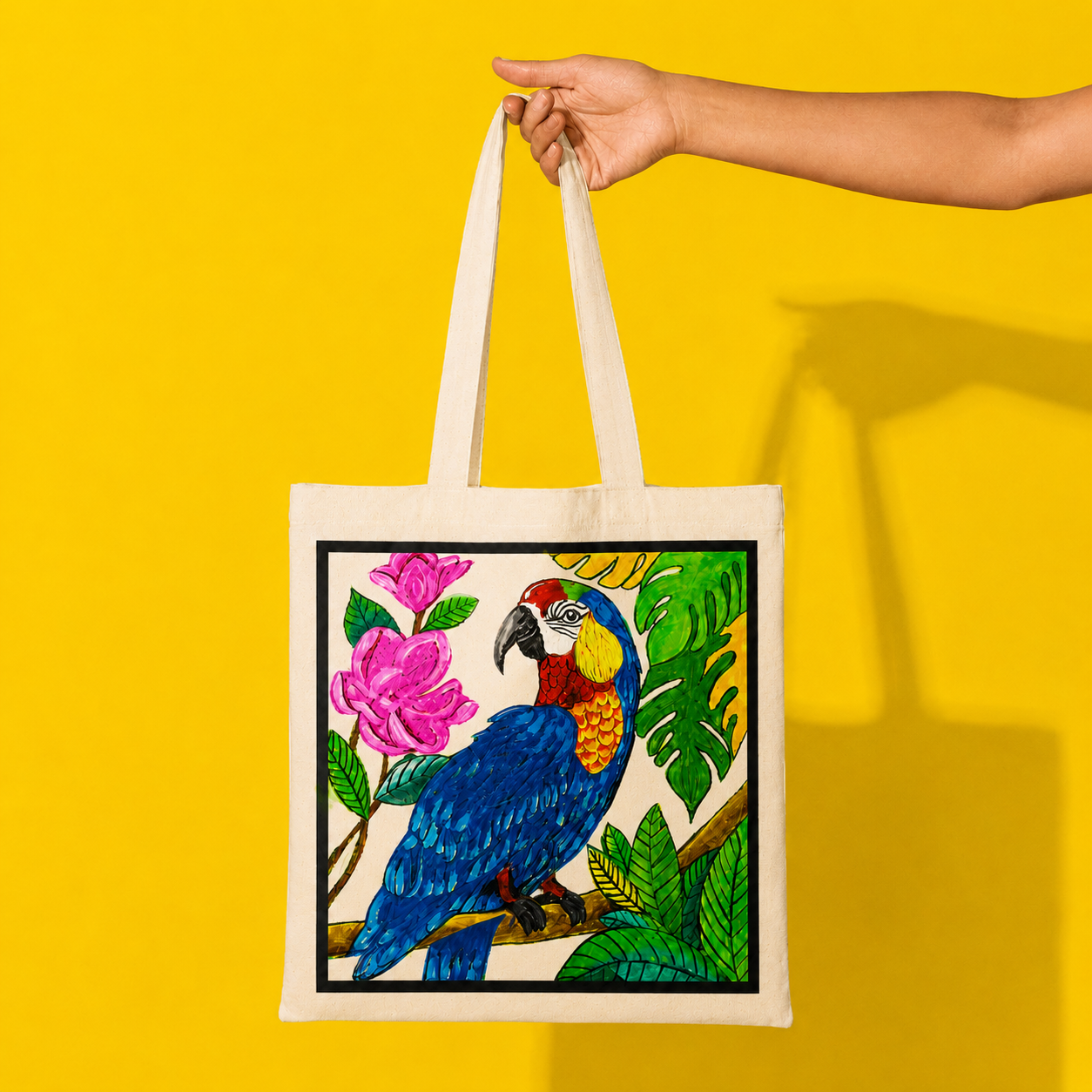 Hand-Painted Macaw Tote Bag