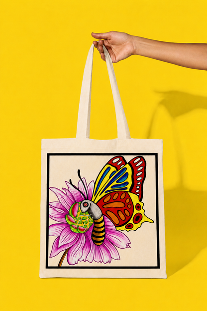 Butterfly Tote Bag – Printed and Hand-Painted Art Tote
