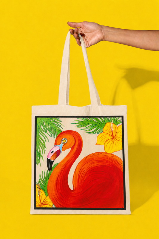 Flamingo Tote Bag – Printed and Hand-Painted Art Tote