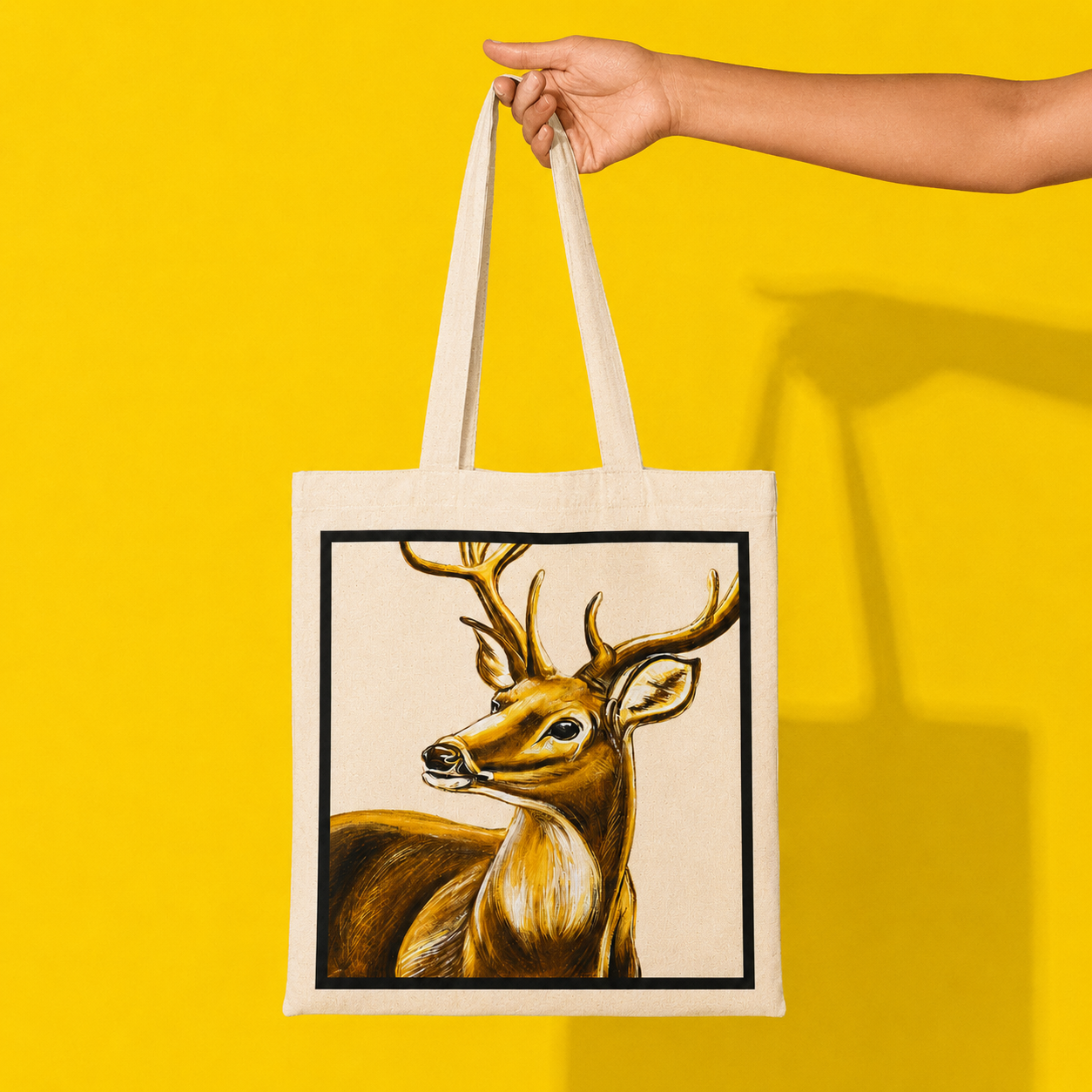Hand-Painted Stag Tote Bag