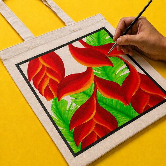 Hand-Painted Tropical Leaves Tote Bag