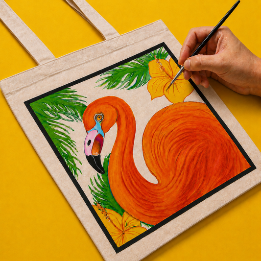 Flamingo Tote Bag – Printed and Hand-Painted Art Tote