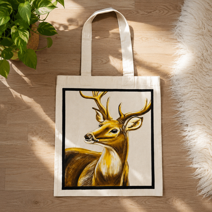 Hand-Painted Stag Tote Bag