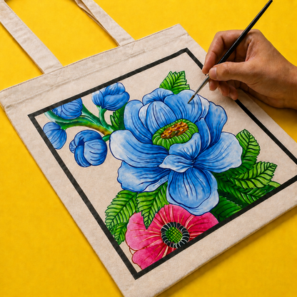 Hand-Painted Poppy Tote Bag