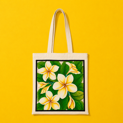 Hand-Painted Plumeria Tote Bag
