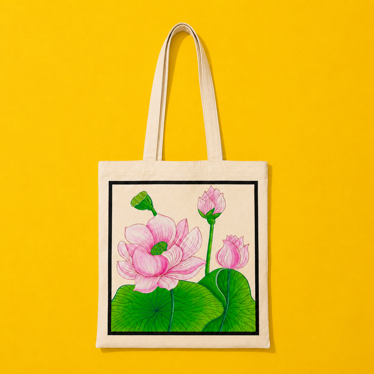 Lotus Tote Bag – Printed and Hand-Painted Art Tote