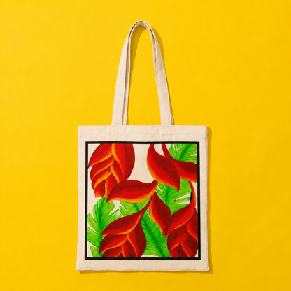 Hand-Painted Tropical Leaves Tote Bag