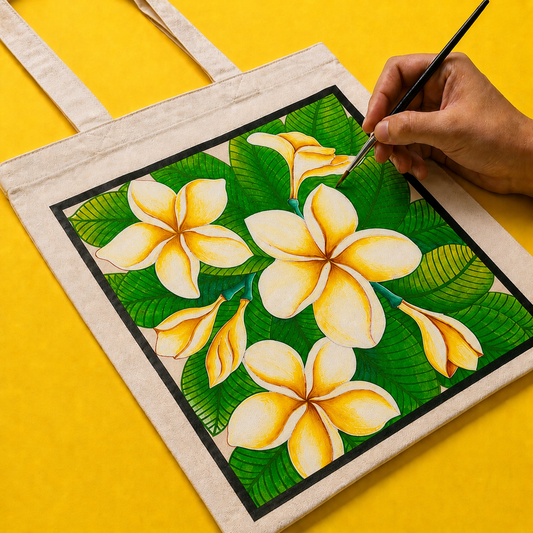 Hand-Painted Plumeria Tote Bag