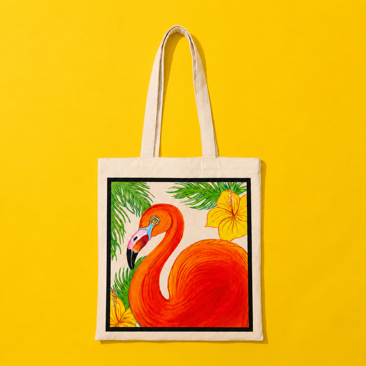 Flamingo Tote Bag – Printed and Hand-Painted Art Tote