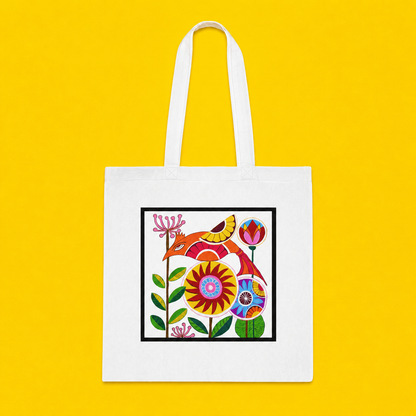 Folk Bird Cotton Tote Bag – Art Print