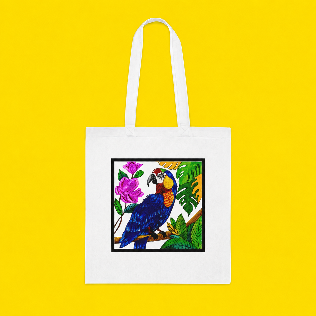 Macaw Tote Bag – Printed and Hand-Painted Art Tote