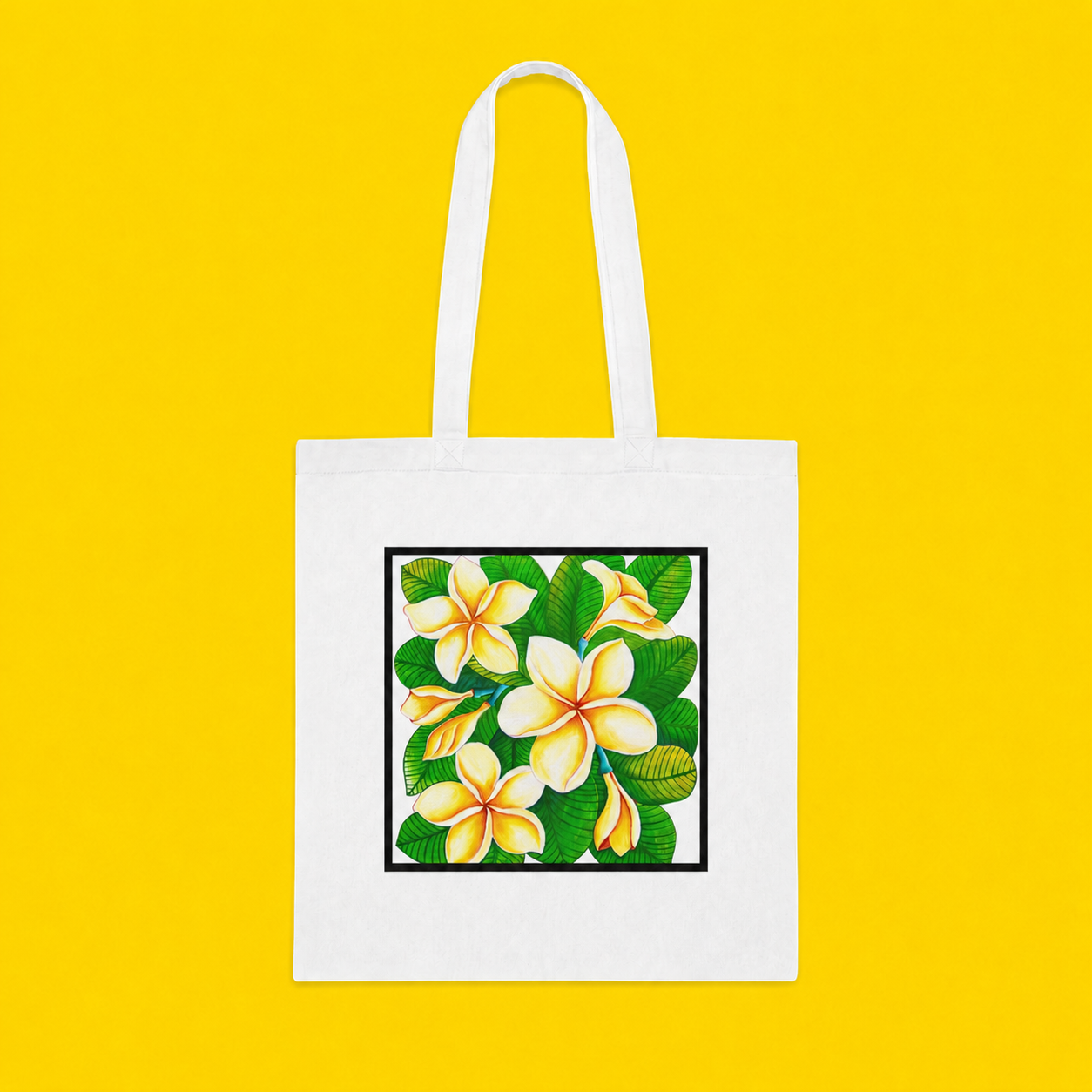 Plumeria Tote Bag – Printed and Hand-Painted Art Tote