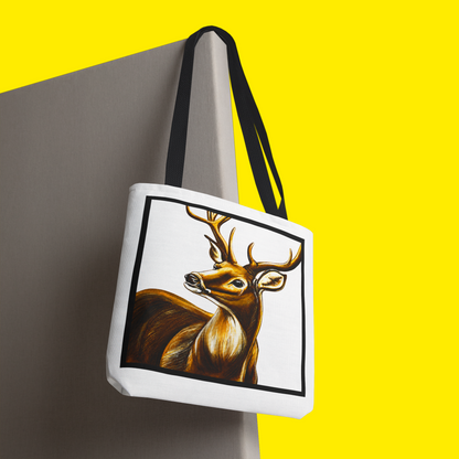 Amber Stag Tote Bag – Printed and Hand-Painted Art Tote